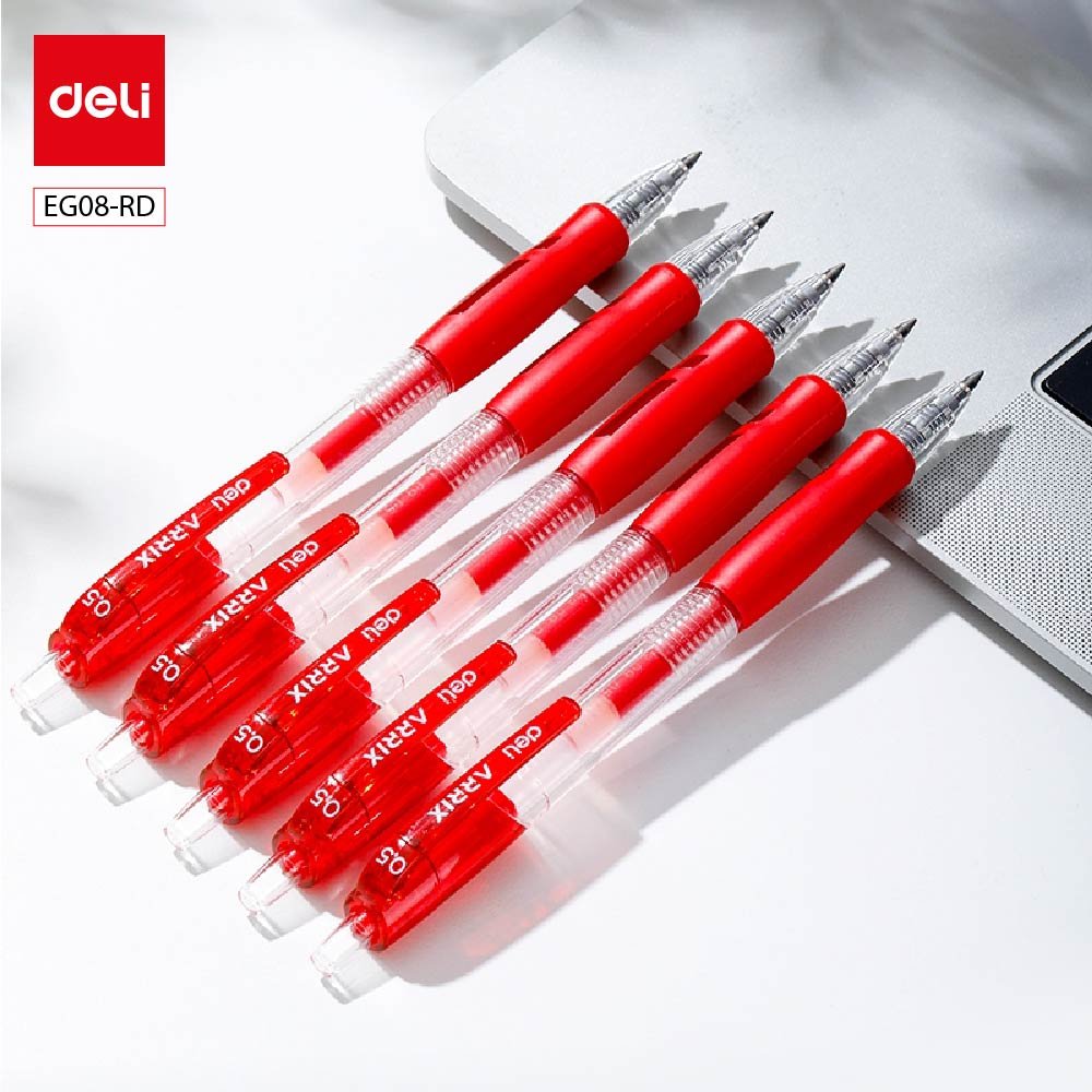 ديلي قلم حبر جل كباس - بدن شفاف - قبضة مطاط - 0.5mm - أحمر EG08-RD